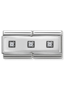 Maillon Nomination classic double Plaque Argent avec 3 oxydes