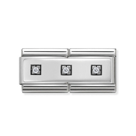 Maillon Nomination classic double Plaque Argent avec 3 oxydes