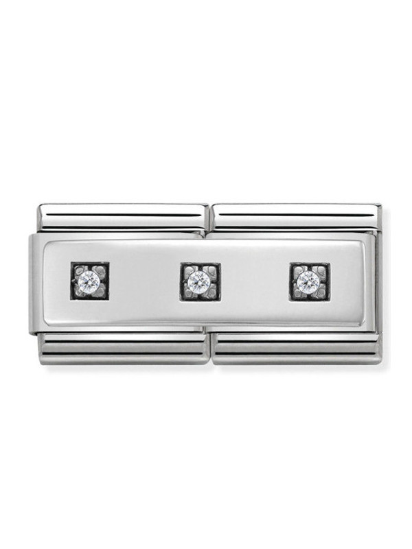 Maillon Nomination classic double Plaque Argent avec 3 oxydes