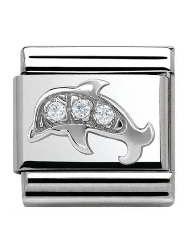 Maillon Nomination classic dauphin et oxydes en Argent