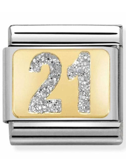 Maillon Nomination classic nombre vingt-et-un glitter et Or