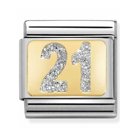 Maillon Nomination classic nombre vingt-et-un glitter et Or