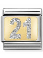 Maillon Nomination classic nombre vingt-et-un glitter et Or