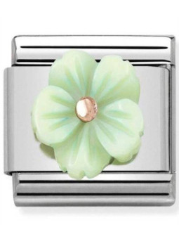 Maillon Nomination classic fleur en verte en Or rose