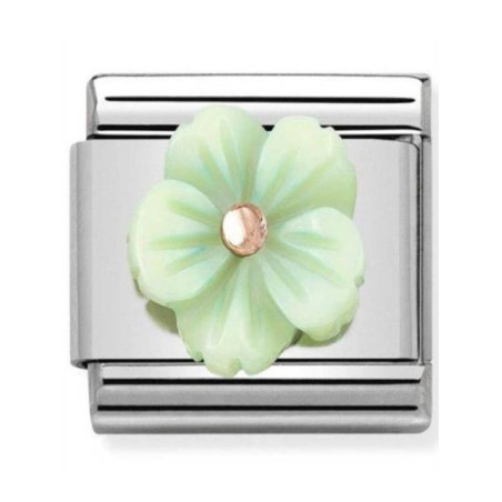 Maillon Nomination classic fleur en verte en Or rose