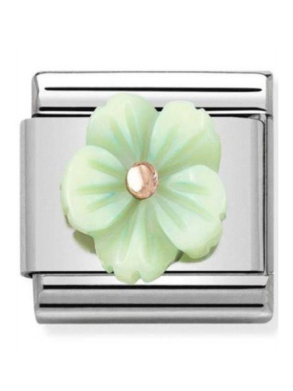 Maillon Nomination classic fleur en verte en Or rose