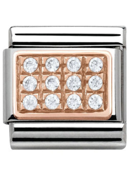 Maillon Nomination classic pavé oxydes blancs en Or rose