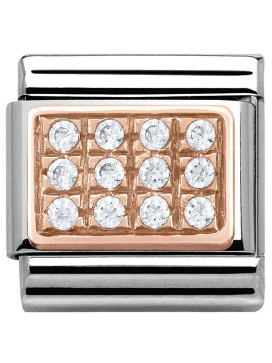 Maillon Nomination classic pavé oxydes blancs en Or rose