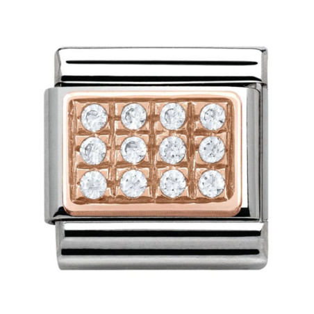 Maillon Nomination classic pavé oxydes blancs en Or rose