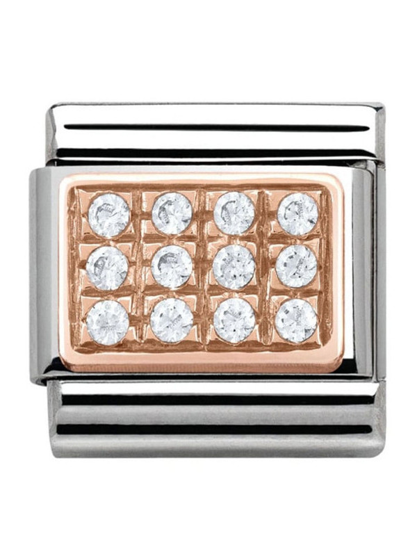 Maillon Nomination classic pavé oxydes blancs en Or rose