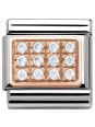 Maillon Nomination classic pavé oxydes blancs en Or rose
