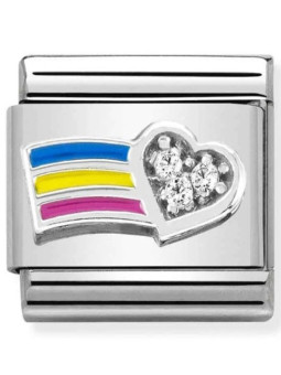 Maillon Nomination classic Amour Coeur et Arc-en-Ciel multicolore avec Pierres en Argent