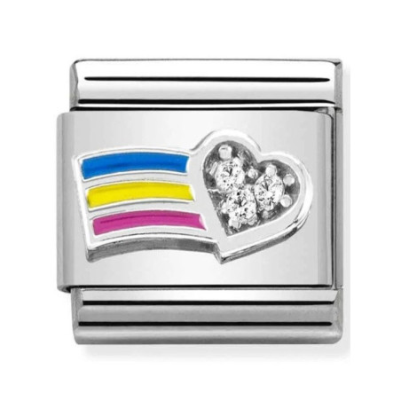Maillon Nomination classic Amour Coeur et Arc-en-Ciel multicolore avec Pierres en Argent