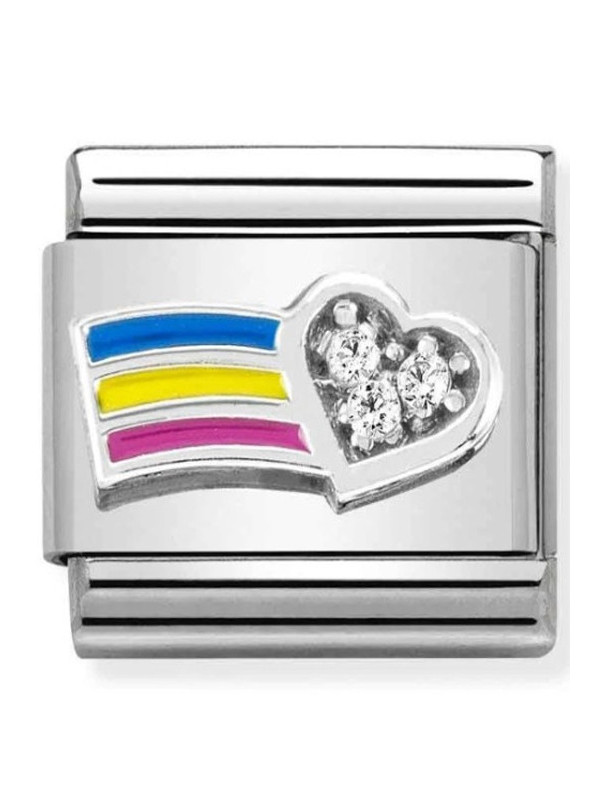 Maillon Nomination classic Amour Coeur et Arc-en-Ciel multicolore avec Pierres en Argent