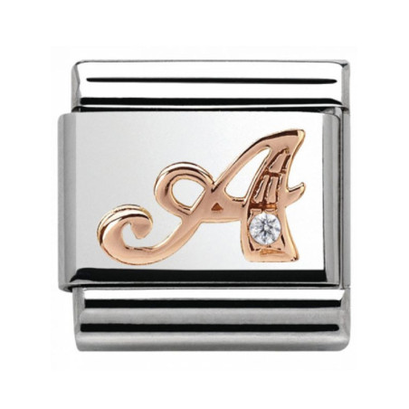 Maillon Nomination classic Lettre A en Or rose et pierre