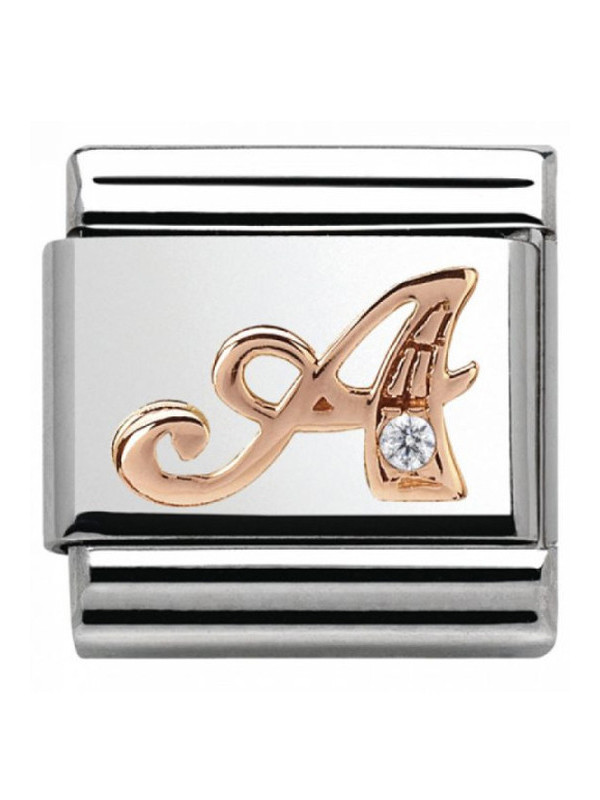 Maillon Nomination classic Lettre A en Or rose et pierre