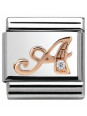 Maillon Nomination classic Lettre A en Or rose et pierre