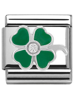 Maillon Nomination classic trèfle vert en Argent