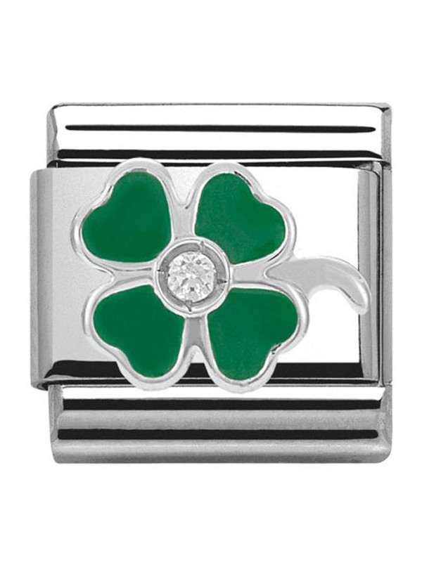 Maillon Nomination classic trèfle vert en Argent