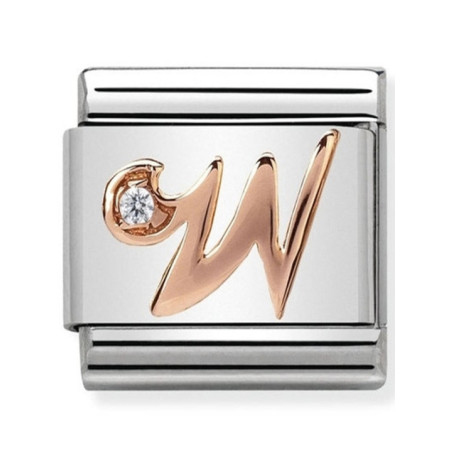 Maillon Nomination classic Lettre W en Or rose et pierre