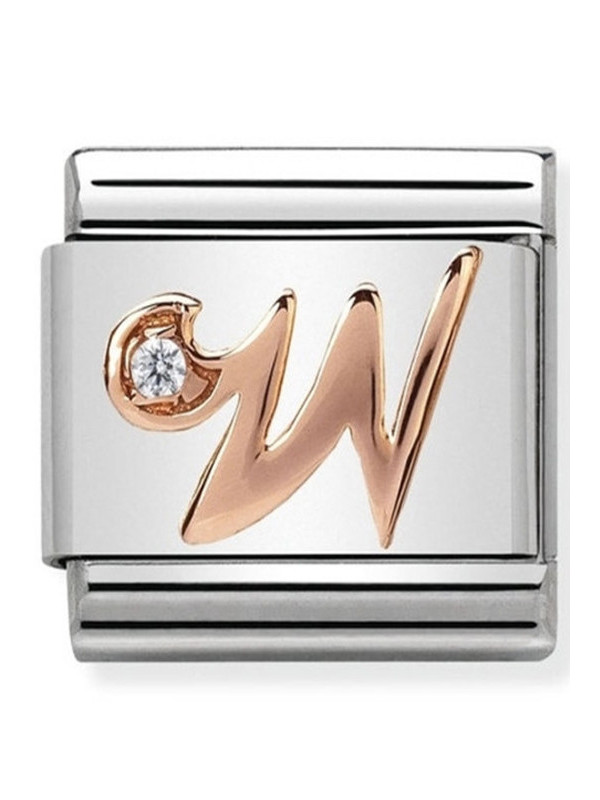 Maillon Nomination classic Lettre W en Or rose et pierre