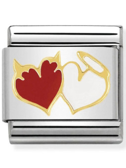 Maillon Nomination classic coeurs Ange et Démon en émail et Or