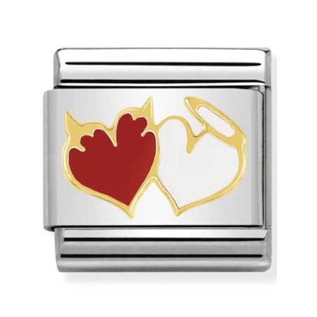 Maillon Nomination classic coeurs Ange et Démon en émail et Or