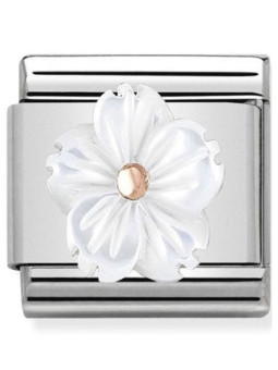 Maillon Nomination classic fleur en résine blanche en Or rose