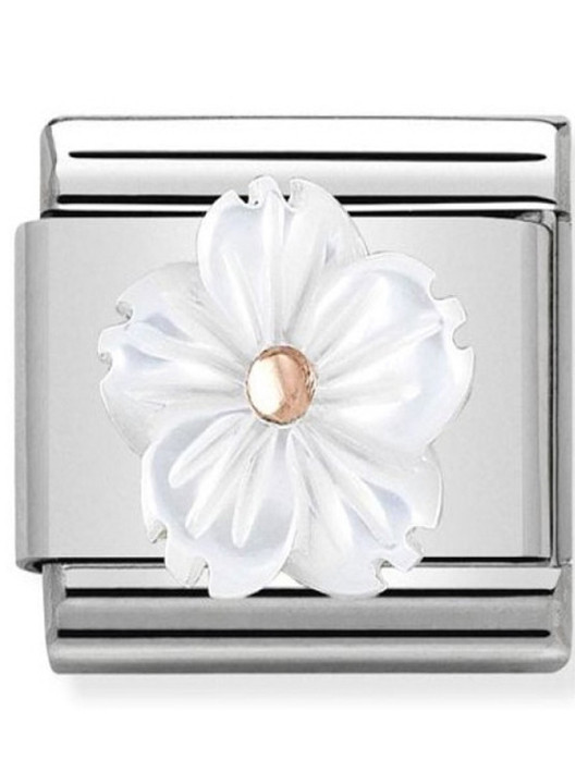 Maillon Nomination classic fleur en résine blanche en Or rose