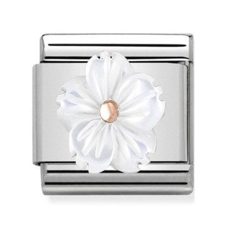 Maillon Nomination classic fleur en résine blanche en Or rose