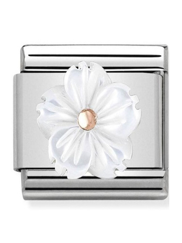 Maillon Nomination classic fleur en résine blanche en Or rose