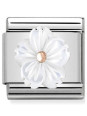 Maillon Nomination classic fleur en résine blanche en Or rose
