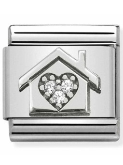 Maillon Nomination classic Maison avec Pierres blanches en Argent