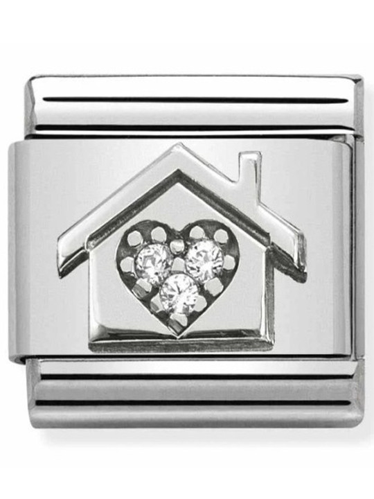 Maillon Nomination classic Maison avec Pierres blanches en Argent