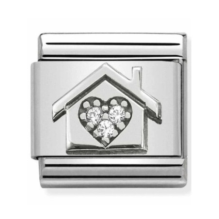 Maillon Nomination classic Maison avec Pierres blanches en Argent