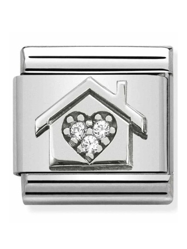 Maillon Nomination classic Maison avec Pierres blanches en Argent