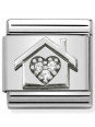 Maillon Nomination classic Maison avec Pierres blanches en Argent