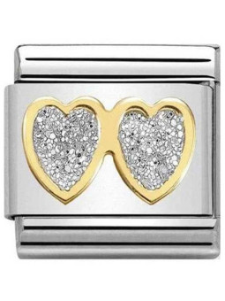 Maillon Nomination classic lunettes coeur glitter et Or