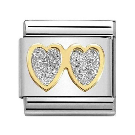 Maillon Nomination classic lunettes coeur glitter et Or