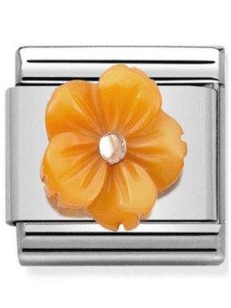 Maillon Nomination classic fleur en résine orange en Or rose