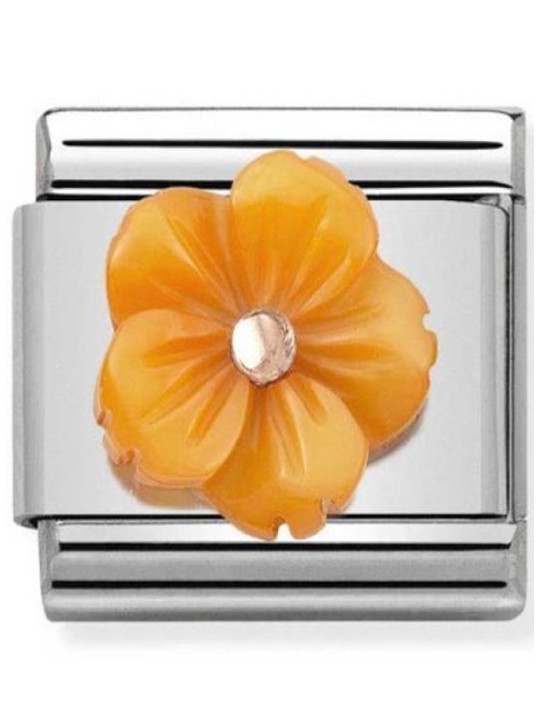 Maillon Nomination classic fleur en résine orange en Or rose