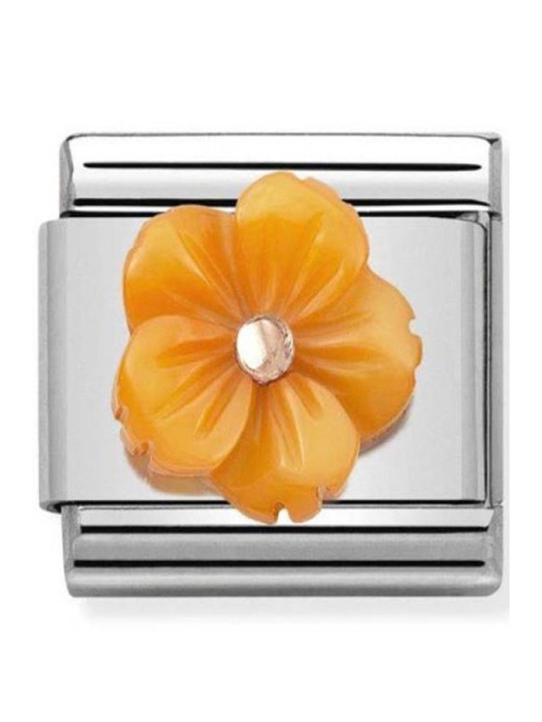 Maillon Nomination classic fleur en résine orange en Or rose