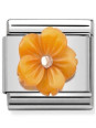 Maillon Nomination classic fleur en résine orange en Or rose