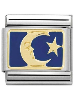 Maillon Nomination classic lune et étoile bleue en or