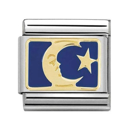 Maillon Nomination classic lune et étoile bleue en or