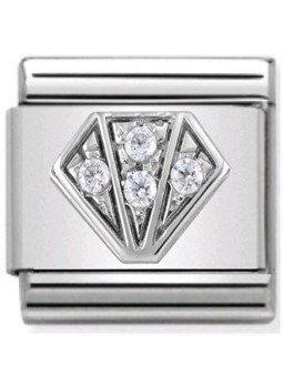 Maillon Nomination classic diamant et oxydes blancs en Argent
