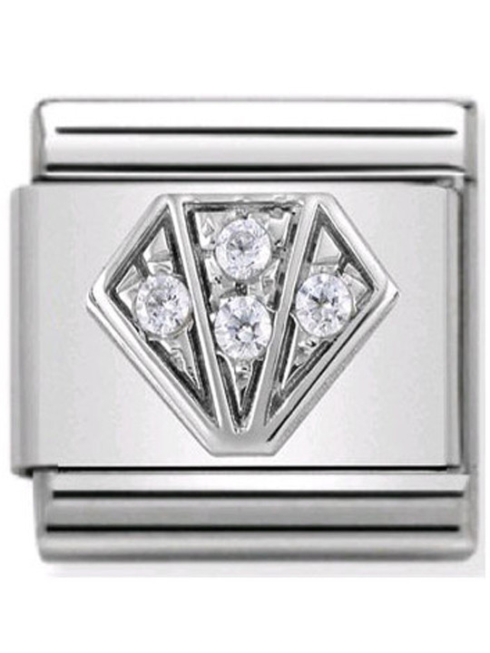 Maillon Nomination classic diamant et oxydes blancs en Argent
