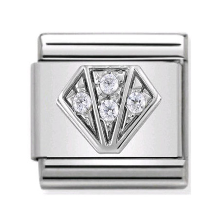Maillon Nomination classic diamant et oxydes blancs en Argent