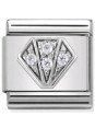Maillon Nomination classic diamant et oxydes blancs en Argent