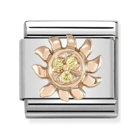 Maillon Nomination classic symbole du Soleil en Or rose et Pierres jaunes